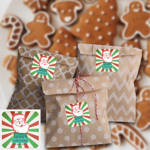 Adesivo Quadrado Nome Personalizado de Papais noeis de Natal Merry