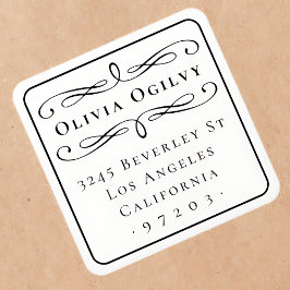 Adesivo Quadrado Nome Personalizado de Tipografia Clássica Endereço