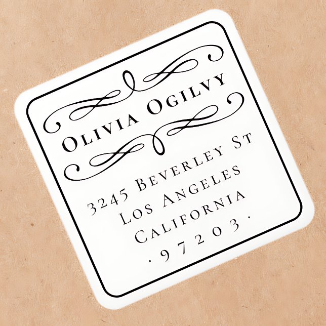 Adesivo Quadrado Nome Personalizado de Tipografia Clássica Endereço (Criador carregado)