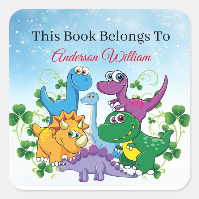 Adesivo Quadrado Nome Personalizado Dinossauro Engraçado, deixa 4º  (Frente)