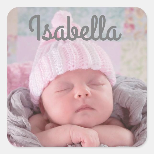 Adesivo Quadrado Nome personalizado do bebê e foto (Frente)