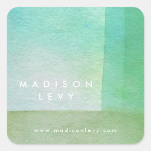 Adesivo Quadrado Nome Personalizado do Designer de Wash de Aquarela