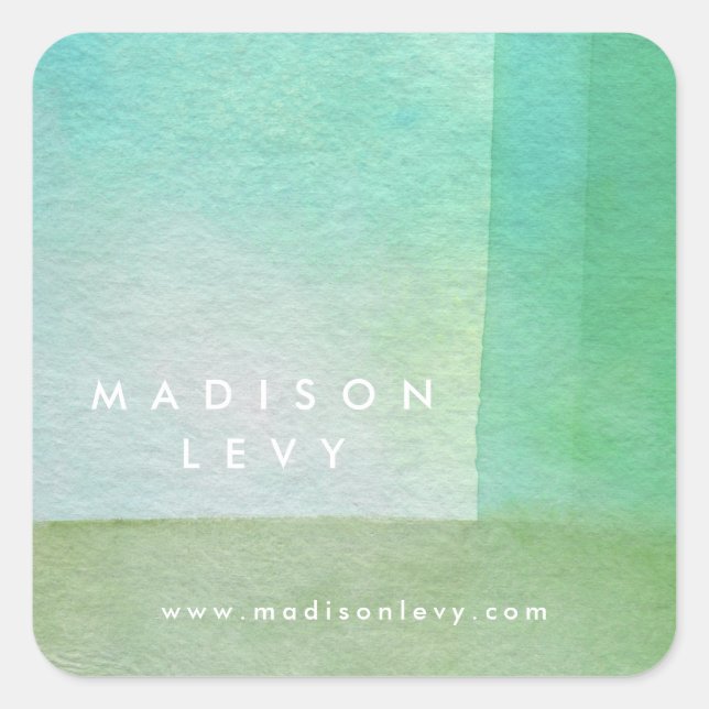 Adesivo Quadrado Nome Personalizado do Designer de Wash de Aquarela (Frente)