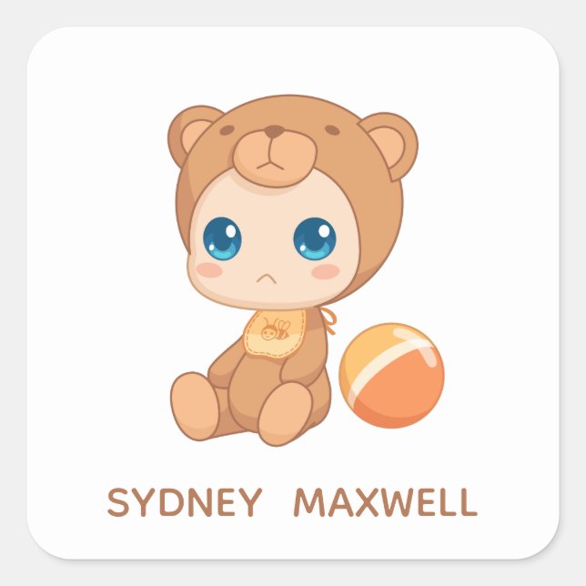 Adesivo Quadrado Nome personalizado do macacão Bear Boy Bear (Frente)