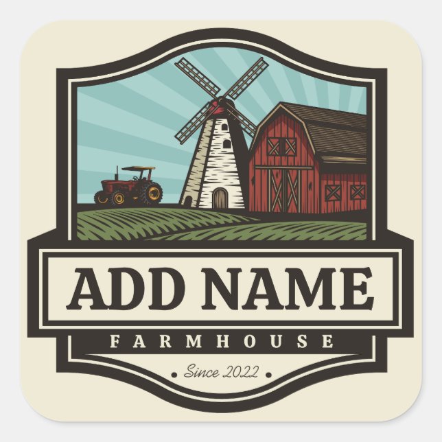 Adesivo Quadrado NOME Personalizado Farmhouse Rustic Farmhouse Old  (Frente)