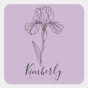 Adesivo Quadrado Nome personalizado Fevereiro íris Birs Birth Flowe