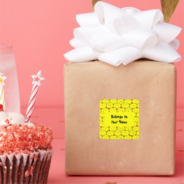 Adesivo Quadrado Nome Personalizado Marcador Funny Yellow Cats Squa (Festa)