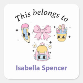 Adesivo Quadrado Nome Personalizado Menina Cute Isto Pertence A