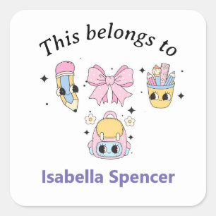 Adesivo Quadrado Nome Personalizado Menina Cute Isto Pertence A