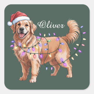 Adesivo Quadrado Nome Personalizado Natal Retriever Dourado Cachorr