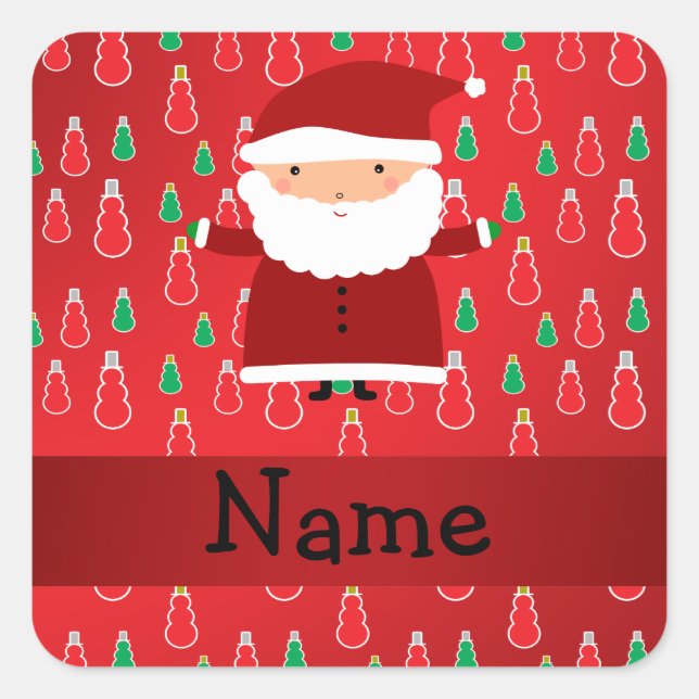 Adesivo Quadrado Nome personalizado papai noel neve vermelha (Frente)