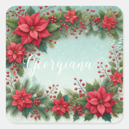 Adesivo Quadrado Nome Personalizado Prefácio de Molas Florais de Ág