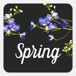 Adesivo Quadrado Nome Personalizado Primavera Blue Wild Flowers