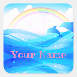 Adesivo Quadrado Nome Personalizado Rainbow Summer Magic Blue Dolph