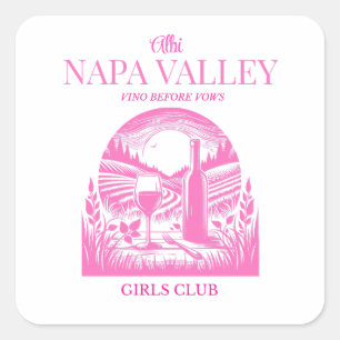 Adesivo Quadrado nome personalizado rosa napa valley despedida de s