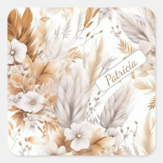 Adesivo Quadrado Nome Personalizado Rustic Modern Bohemian Wildflow