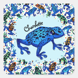 Adesivo Quadrado Nome Personalizado - Sapos da Floresta Tropical