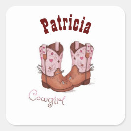 Adesivo Quadrado Nome Personalizado Trendy Cute CowGirl Boots Rosa 