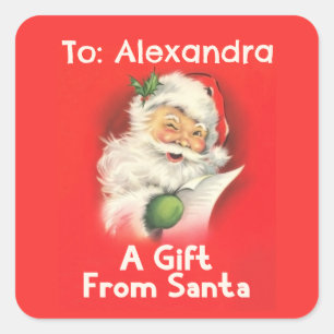 Adesivo Quadrado Nome Personalizado Um Presente Da Vintage Santa Cl