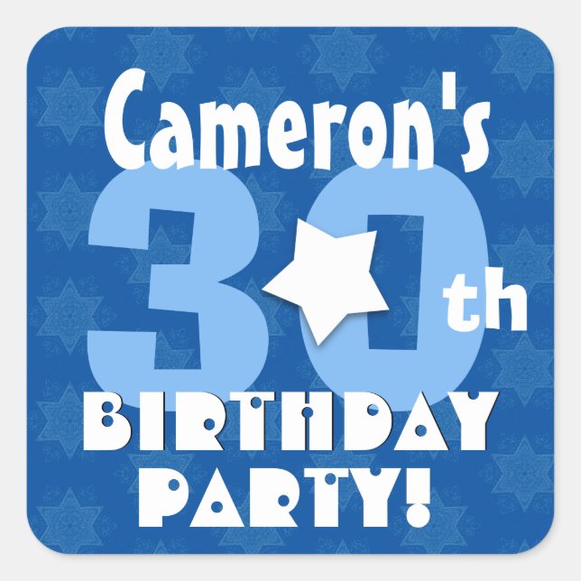 Adesivo Quadrado Nome Personalizado V12A de Estrelas Azuis de anive (Frente)