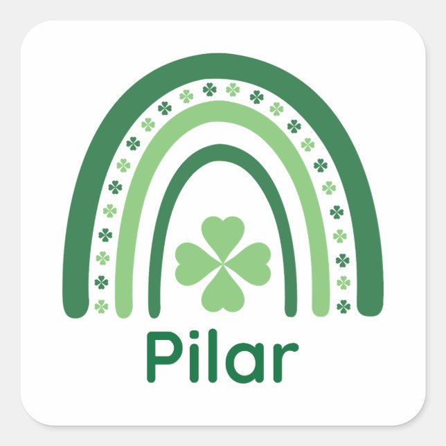 Adesivo Quadrado Nome Pilar Clover Boho Rainbow (Frente)