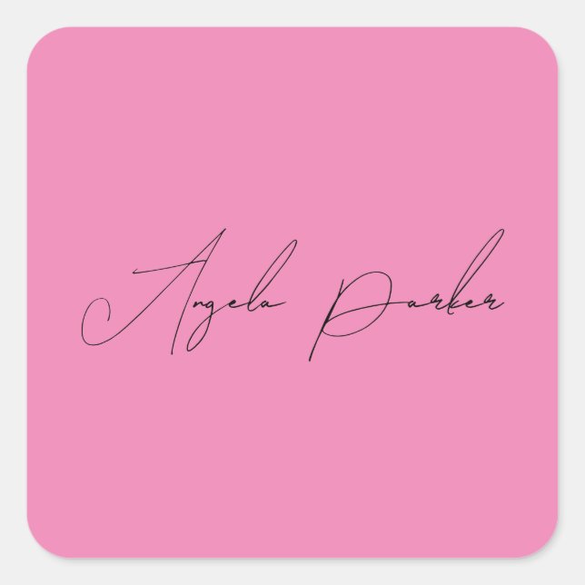 Adesivo Quadrado Nome Profissional Rosa Simples Simples (Frente)