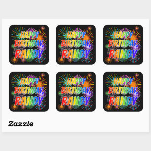 Adesivo Quadrado Nome "RANDY", Diversão "FELIZ ANIVERSÁRIO"