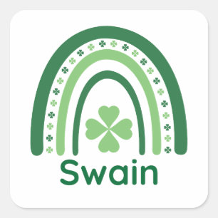 Adesivo Quadrado Nome Swain Clover Boho Arco-íris