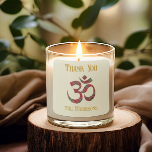 Adesivo Quadrado Nome. Tartan Om Símbolo 3 em Obrigado Sticker