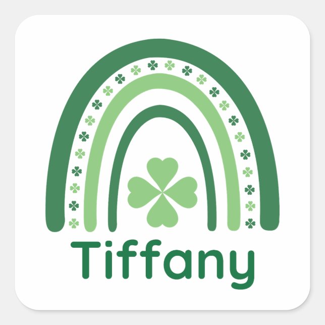 Adesivo Quadrado Nome Tiffany Clover Boho Rainbow (Frente)