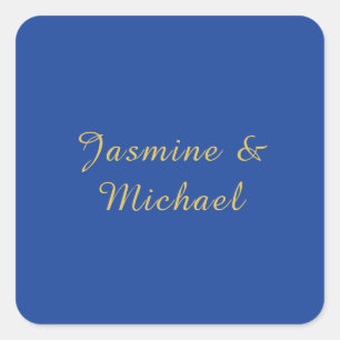 Adesivo Quadrado Nomes de Casal em Caligrafia Chic Azul e Dourado
