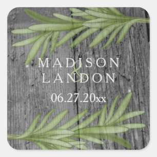 Adesivo Quadrado Nomes de Casamento de Rosemary Sprigs Herbal