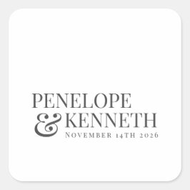 Adesivo Quadrado Nomes de Casamento Personalizado Branco Elegante C