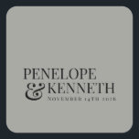 Adesivo Quadrado Nomes de Casamento Personalizado de Cinzas Elegant<br><div class="desc">Eleição Clássica Tipografia Personalizada Nomes de Casamento Personalizado Vinheta Quadrada em Cinzas</div>