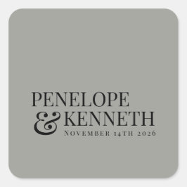 Adesivo Quadrado Nomes de Casamento Personalizado de Cinzas Elegant
