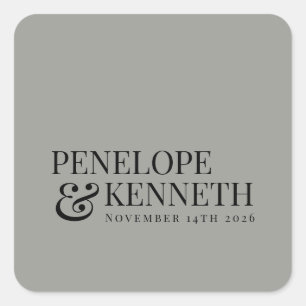 Adesivo Quadrado Nomes de Casamento Personalizado de Cinzas Elegant
