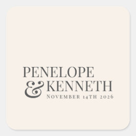 Adesivo Quadrado Nomes de Casamento Personalizados de Feriado Elega