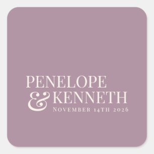 Adesivo Quadrado Nomes de Casamentos Personalizados de Púrpura Púrp