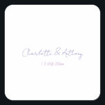 Adesivo Quadrado Nomes e Data da Criação da Caligrafia Elegante de<br><div class="desc">Esse modelo pode ser personalizado para atender a todas as profissões profissionais.</div>