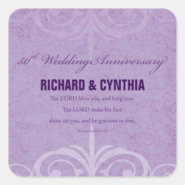 Adesivo Quadrado Nomes personalizados, 50º aniversário de casamento (Frente)