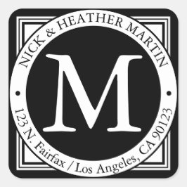 Adesivo Quadrado Nomes, Sobrenome Endereço Inicial e Retorno | b&w