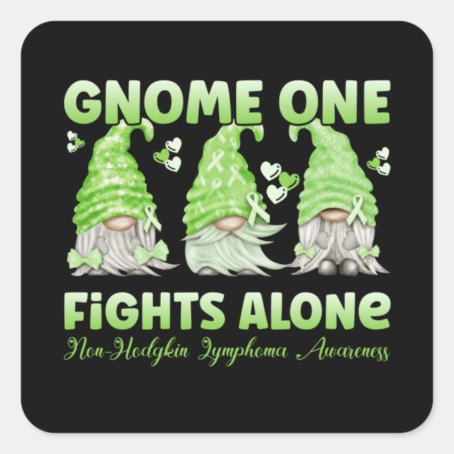 Adesivo Quadrado Non Hodgkin Lymphoma Cancer Lime Ribbon Gnome (Frente)