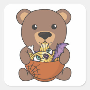 Adesivo Quadrado Noodles Japoneses Bear De Halloween Come Ramen