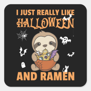 Adesivo Quadrado Noodles Japoneses Noodles Halloween Sloth Ramen