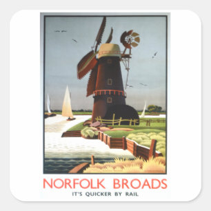 Adesivo Quadrado Norfolk Broads - Reino Unido - Viagens vintage