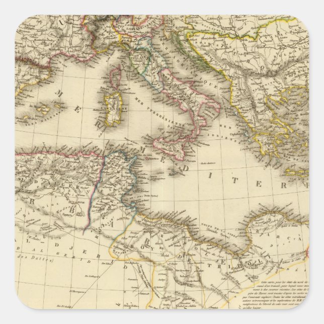 Adesivo Quadrado Norte de África, mar Mediterrâneo (Frente)