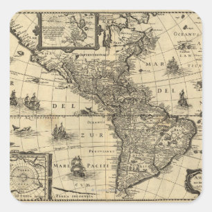 Adesivo Quadrado Norte e Ámérica do Sul - mapa panorâmico