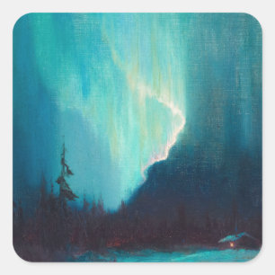 Adesivo Quadrado Norte Lights, Juneau, Alasca, Sydney Laurence