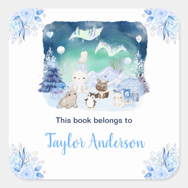 Adesivo Quadrado Nortes Luzes de Animais Árcticos Crianças Reservad (Frente)