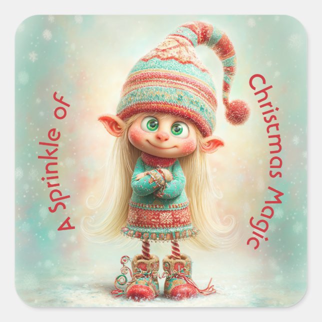 Adesivo Quadrado North Pole Elf Celebration | Christmas Magic (Frente)
